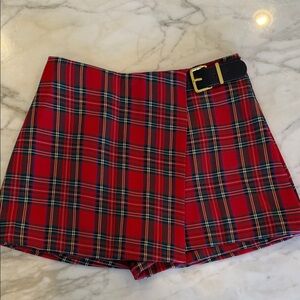 English Factory Red Plaid Skort with Buckle NWOT